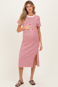 PinkBlush Striped Short Sleeve Midi Dress