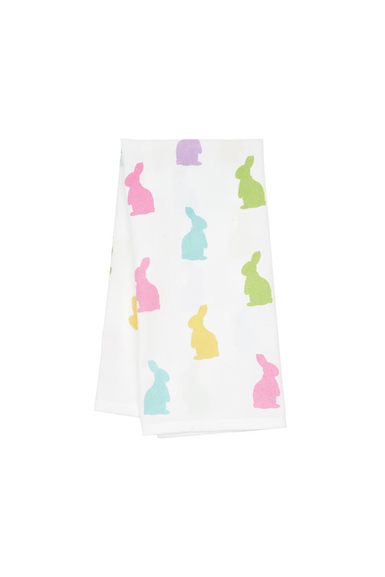 Easter Bunny Rabbit Hop Silhouettes 100% Cotton Flour Sack Printed Kitchen Dishtowel, Main, color, White