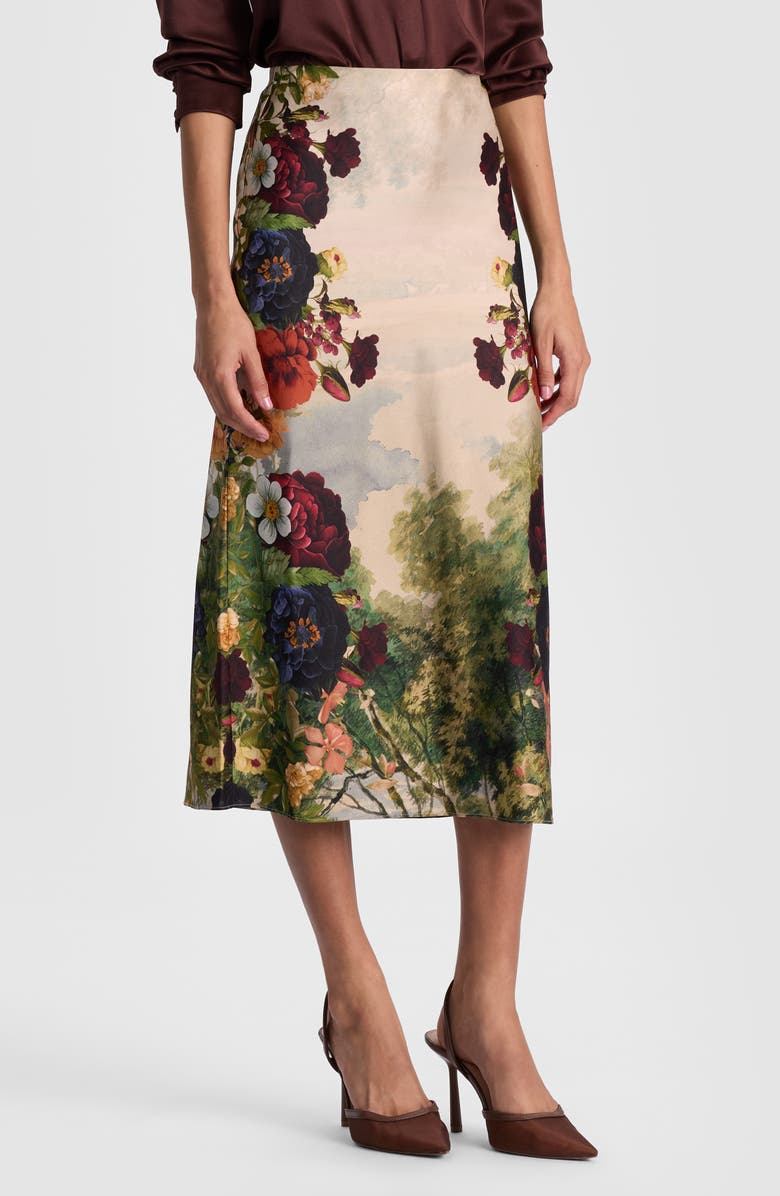 Alice + Olivia Maeve Floral Print Slip Skirt, Main, color, Forbidden Forest