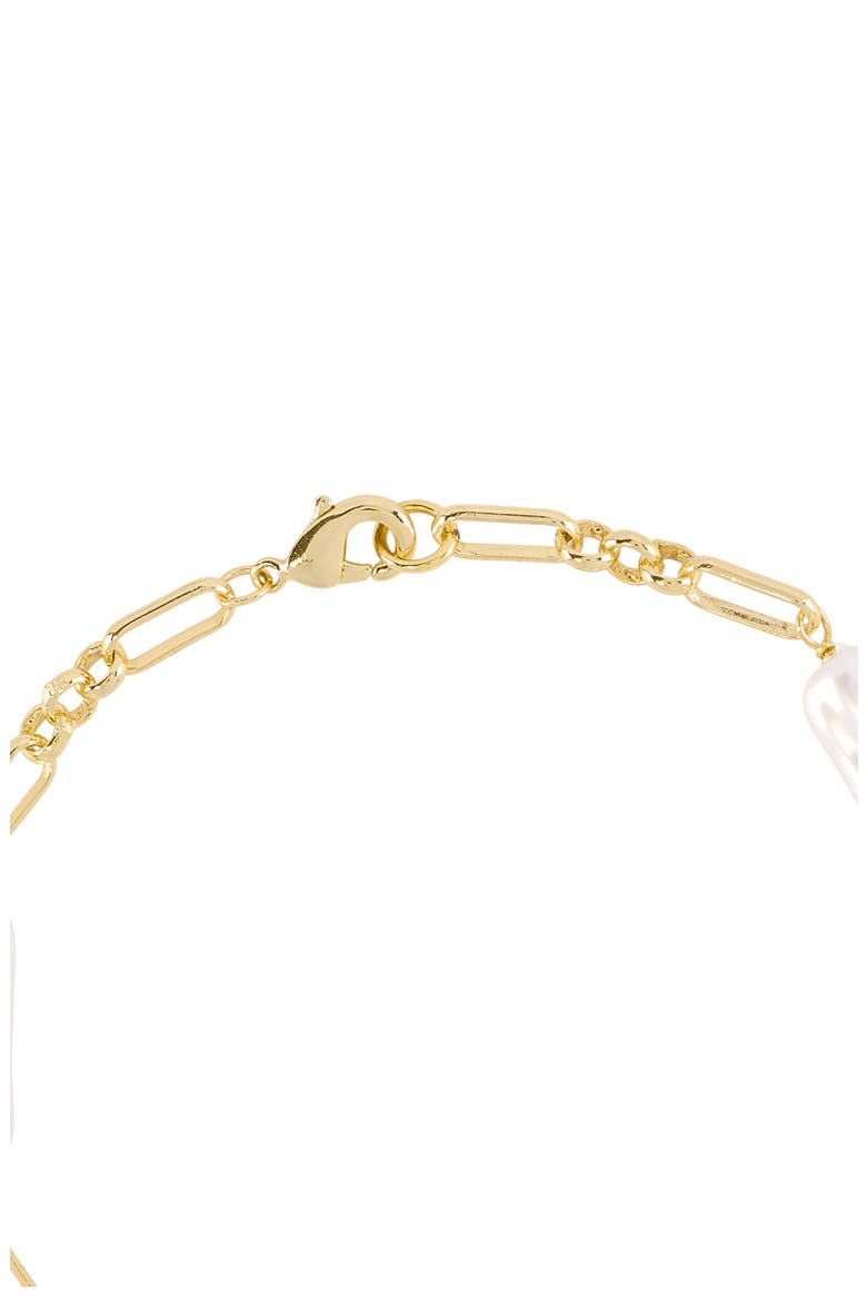 Faux Pearl Paper Clip Chain Bracelet, Alternate, color, GOLD
