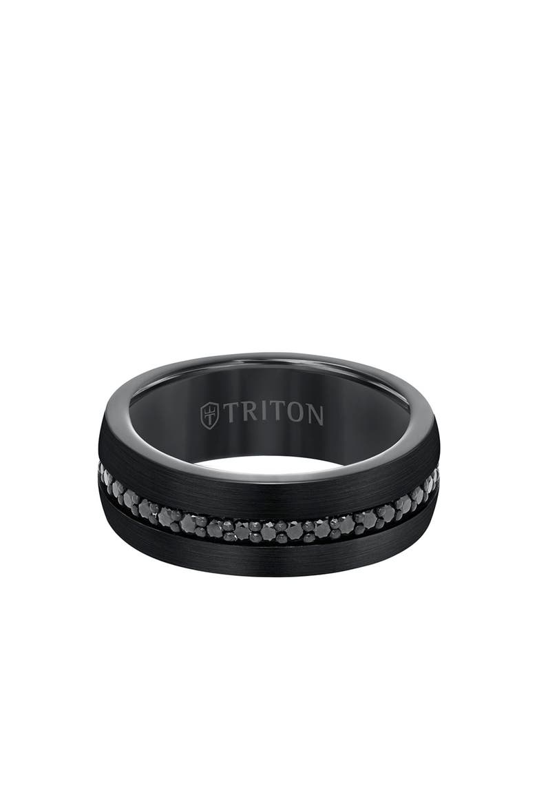8MM BLK Tungsten All Around Created White Sapphire, Alternate, color, Black