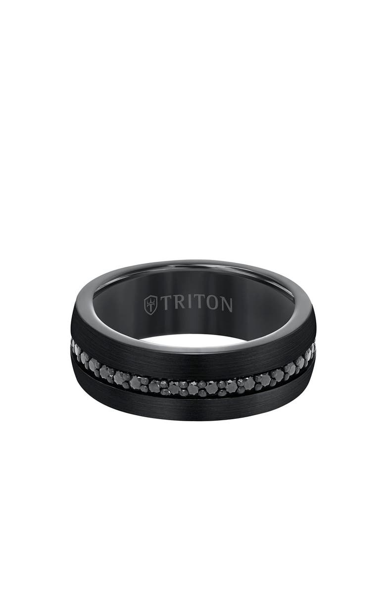 Triton 8MM BLK Tungsten All Around Created White Sapphire, Alternate, color, Black