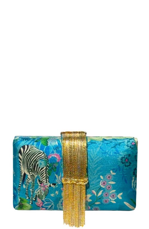 Simitri Printed Fringe Clutch In Blue