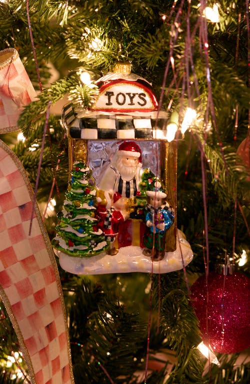 Mackenzie-childs Mackenzie Childs Santa's Toy Store Glass Ornament In Multi