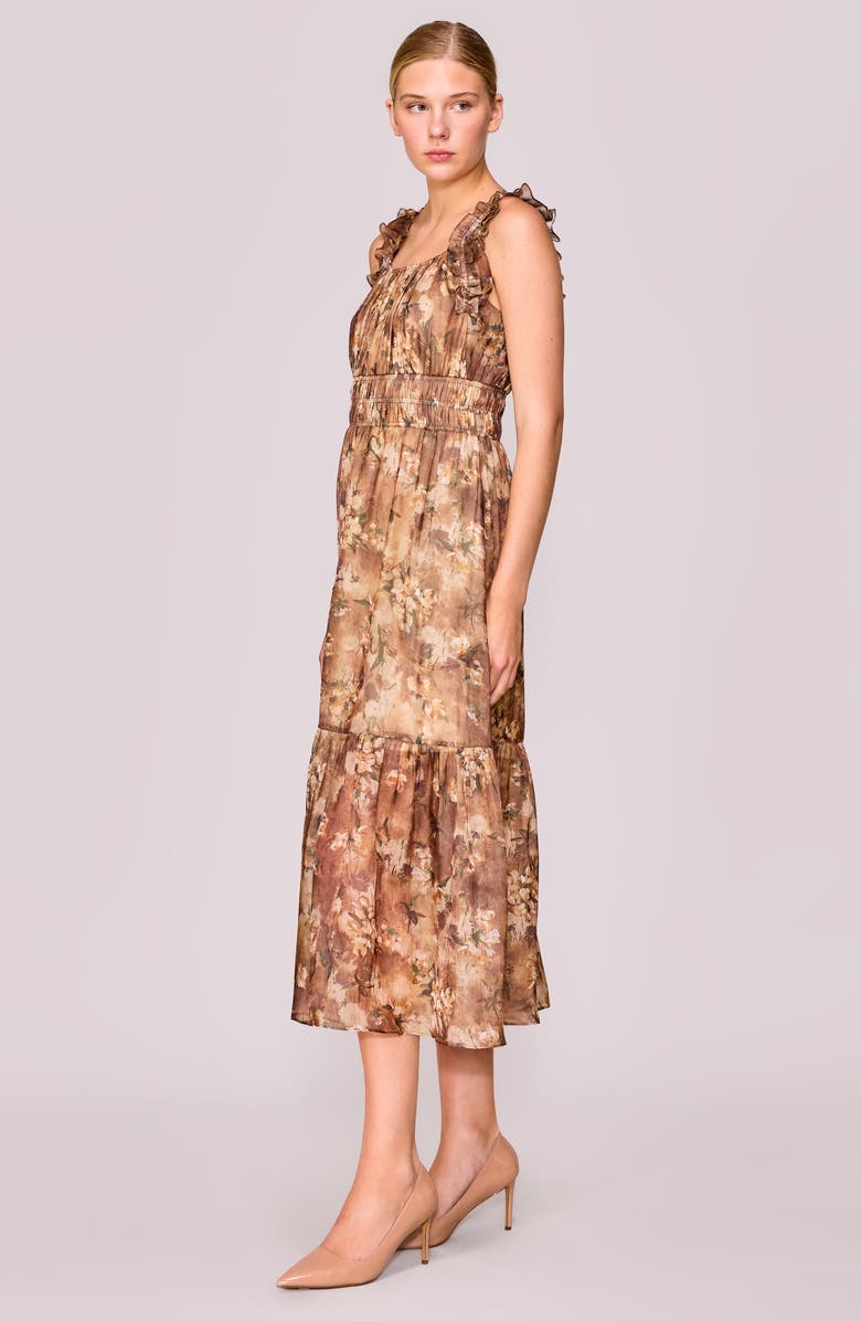 MELLODAY Floral Ruffle Tiered Midi Dress, Alternate, color, Beige Floral