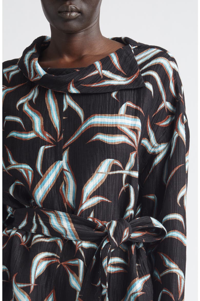 Lalia Floral Long Sleeve Linen & Silk Matelassé Shirtdress, Alternate, color, BLACK MULTI
