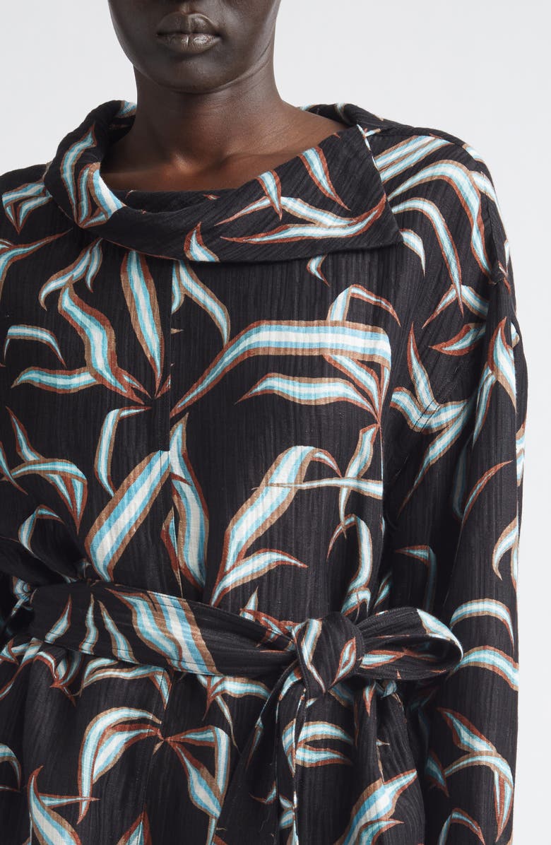 Proenza Schouler Lalia Floral Long Sleeve Linen & Silk Matelassé Shirtdress, Alternate, color, Black Multi
