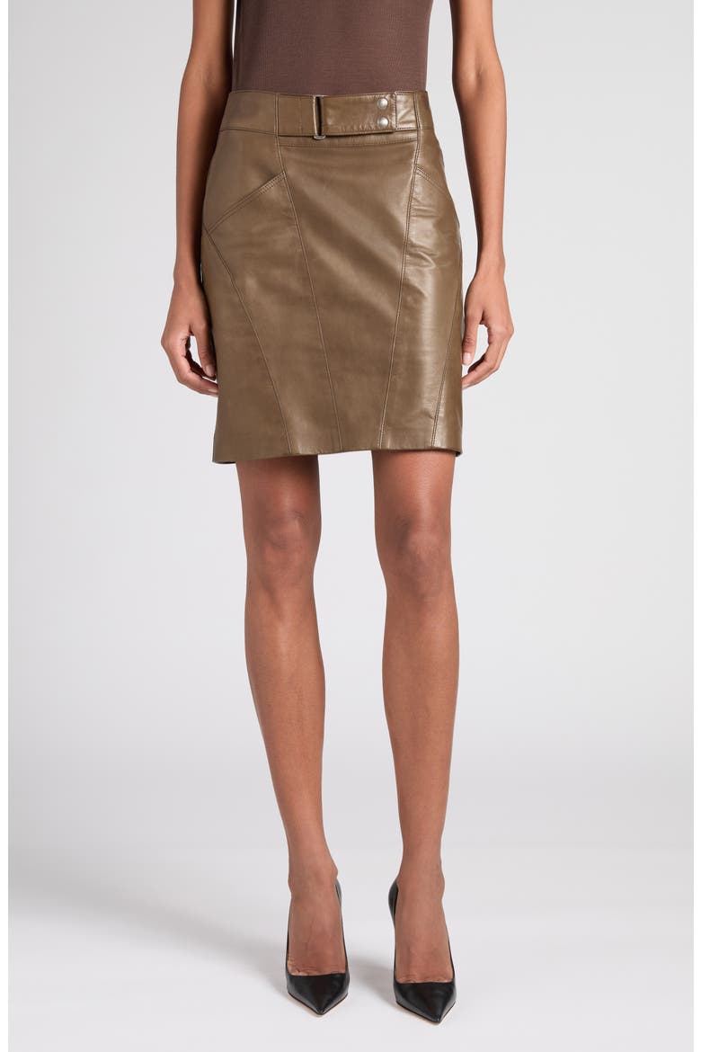Paneled Napa Leather Pencil Skirt, Main, color, FG815 MILITARY GREEN