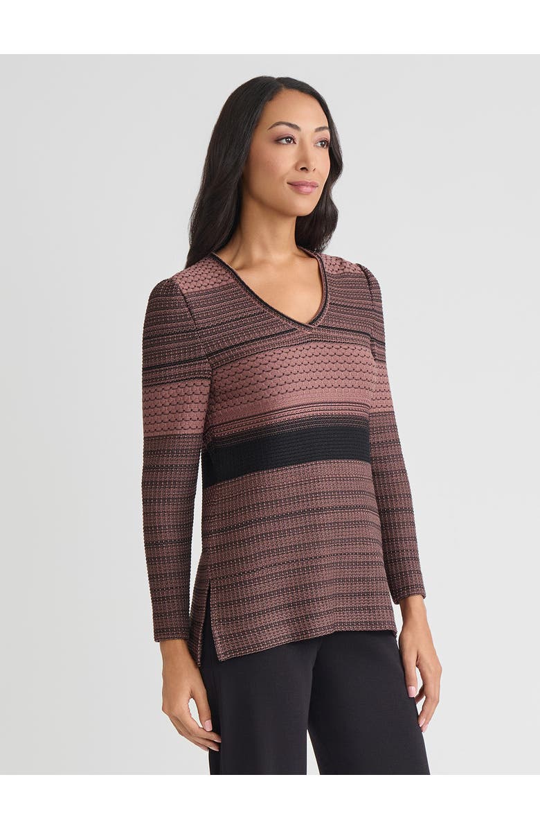 Misook Multi-Stitch Jacquard Knit Tunic, Alternate, color, Midnight Umber/Black