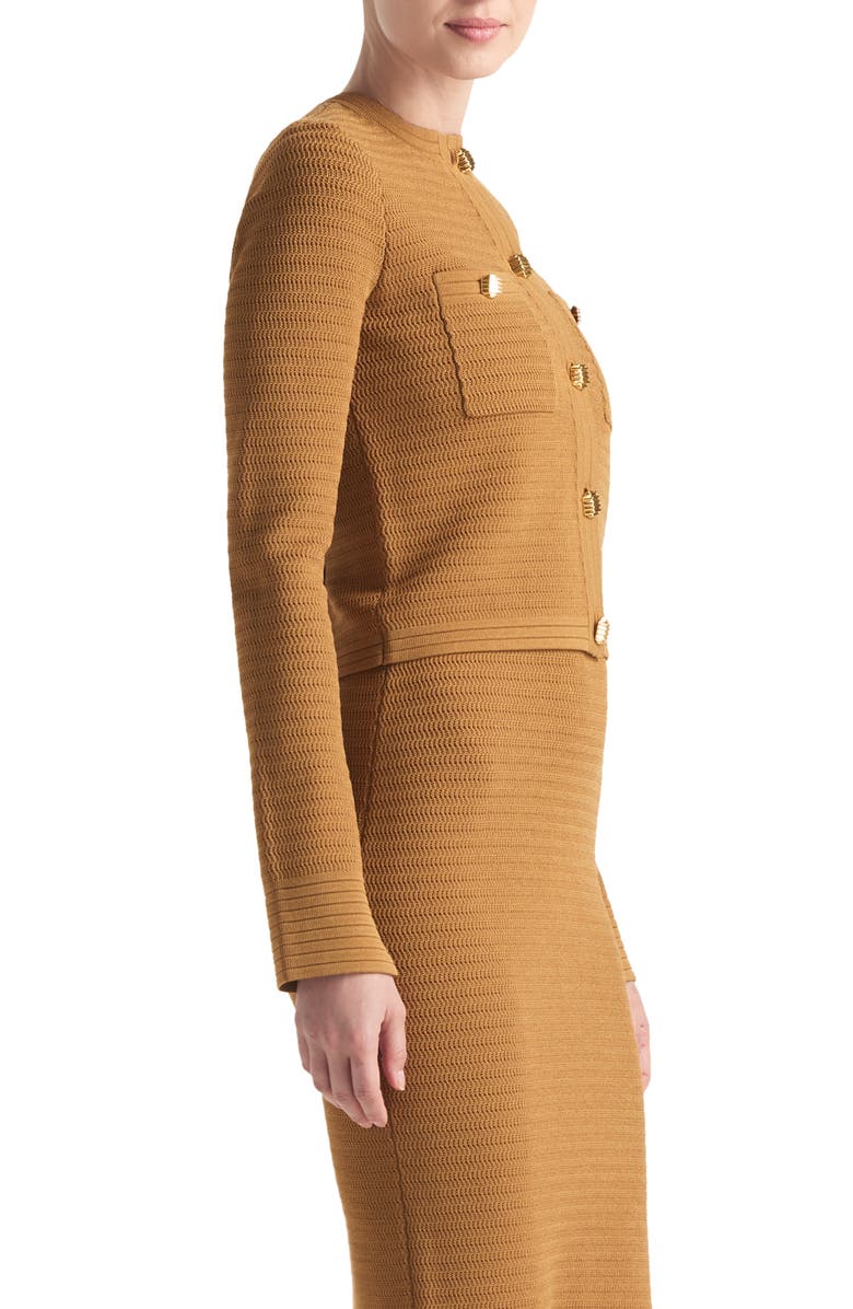 ST. JOHN Racking Stitch Knit Jacket, Alternate, color, Caramel