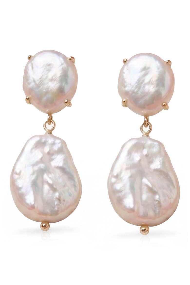 Double Freshwater Pearl Dangle Earrings, Main, color, PEARL