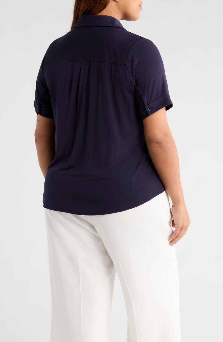 Universal Standard Chelsea Short Sleeve Jersey Button-Up Shirt, Alternate, color, Midnight