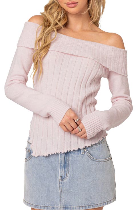 Sonya Foldover Off the Shoulder Rib Sweater