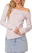 EDIKTED Sonya Foldover Off the Shoulder Rib Sweater