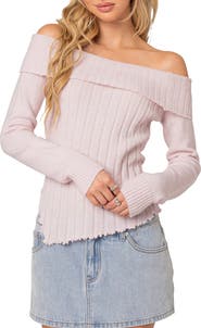 EDIKTED Sonya Foldover Off the Shoulder Rib Sweater