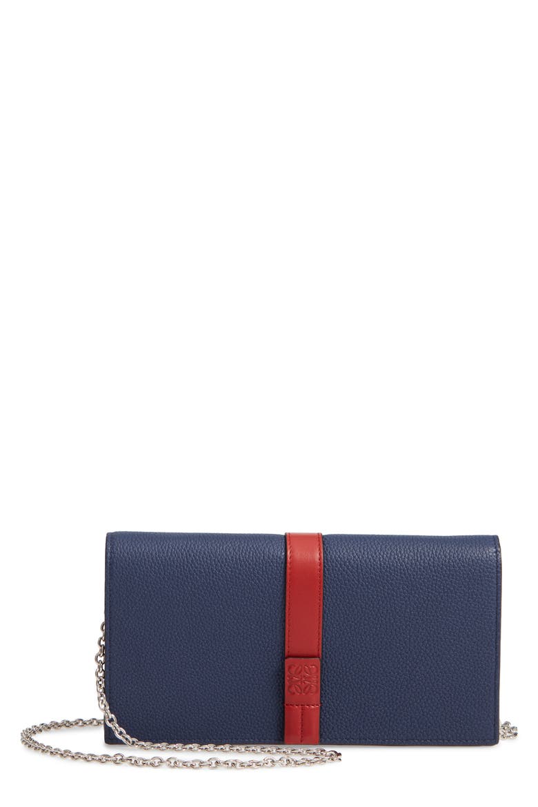 Leather Wallet on a Chain, Main, color, MARINE/ BRICK RED