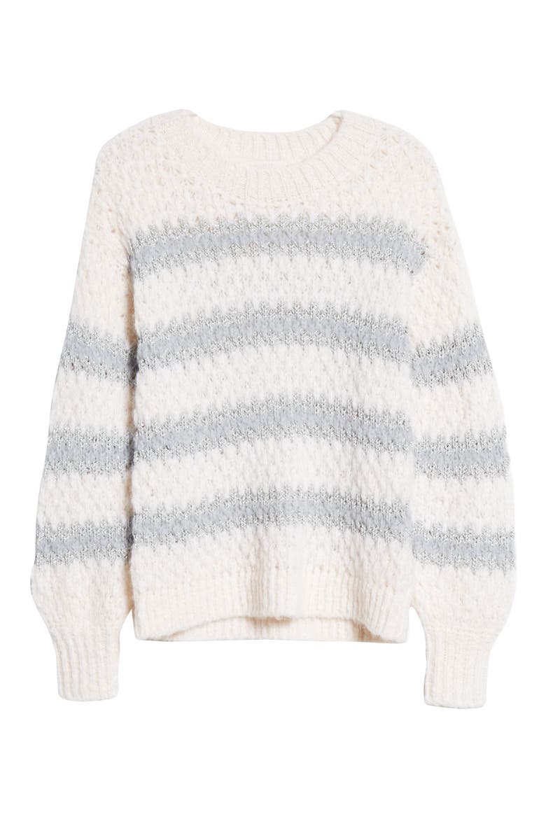 Metallic Stripe Crewneck Sweater, Alternate, color, SNOW/ SMOKE COMBO