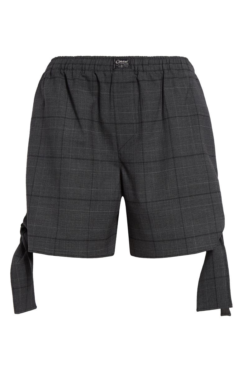 Coperni Plaid Knot Detail Stretch Wool Pull-On Shorts, Alternate, color, Grey