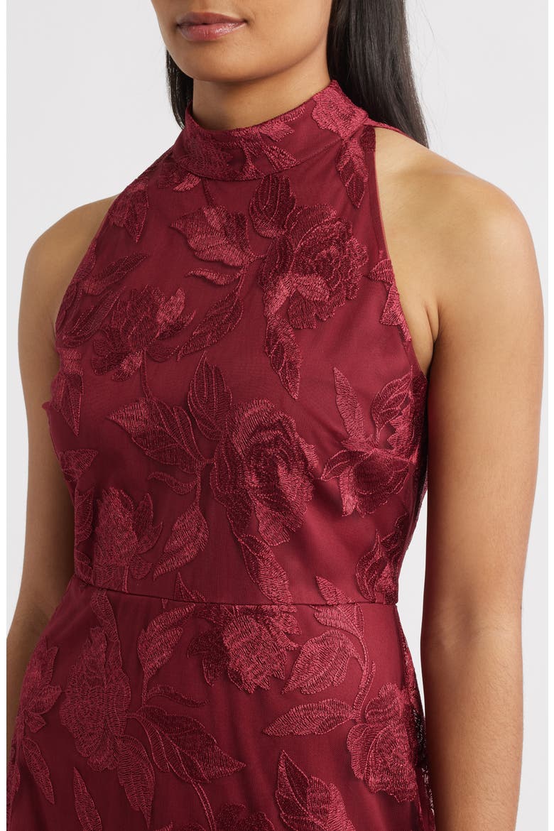 Embroidered Fit & Flare Cocktail Dress, Alternate, color, BORDEAUX