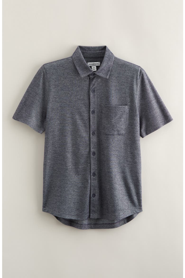 Kids' Short Sleeve Knit Button-Up Shirt, Main, color, NAVY PEACOAT