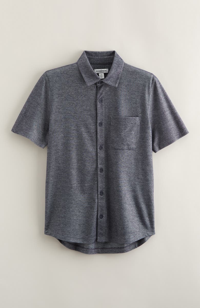 Nordstrom Kids' Short Sleeve Knit Button-Up Shirt, Main, color, Navy Peacoat