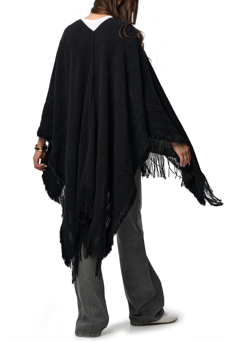 Tara Fringe Trim Open Front Ruana, Alternate, color, BLACK