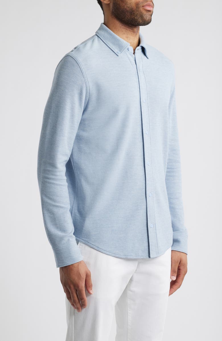 Nordstrom Solid Pima Cotton Piqué Button-Down Shirt, Alternate, color, Blue Skyway Heather