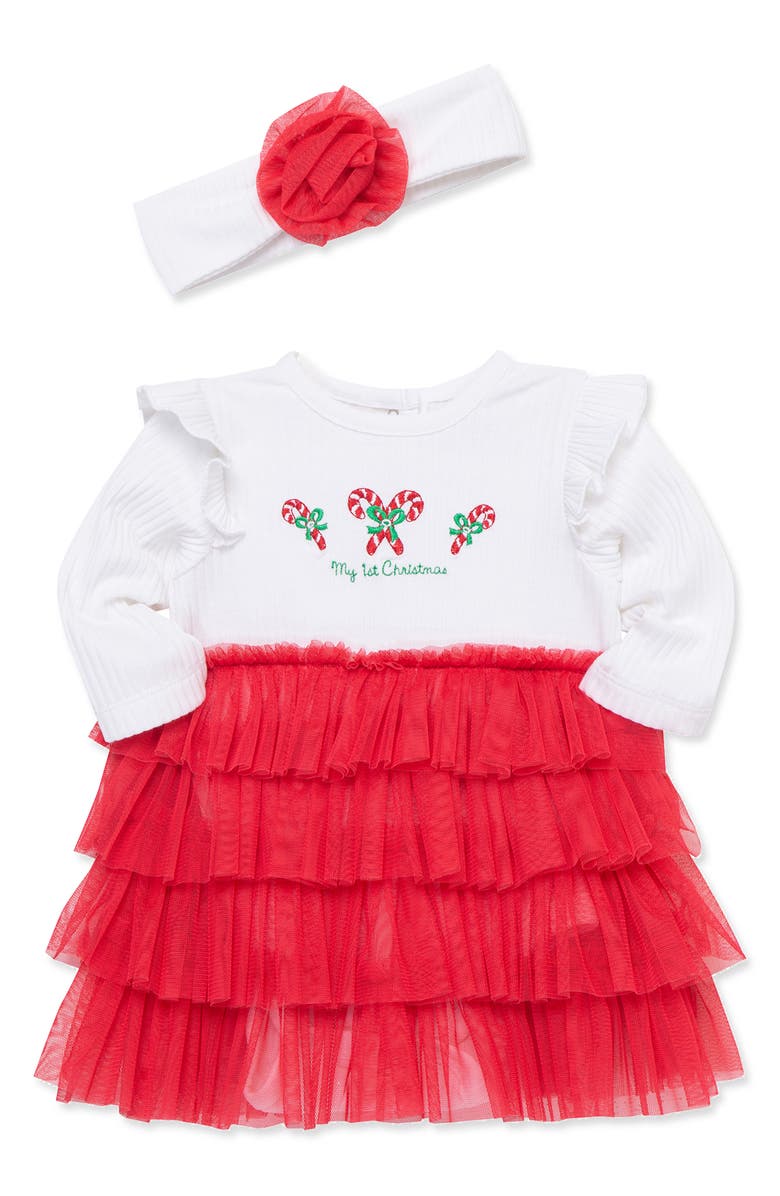 Little Me Candy Cane Tutu Dress & Headband Set, Alternate, color, Red