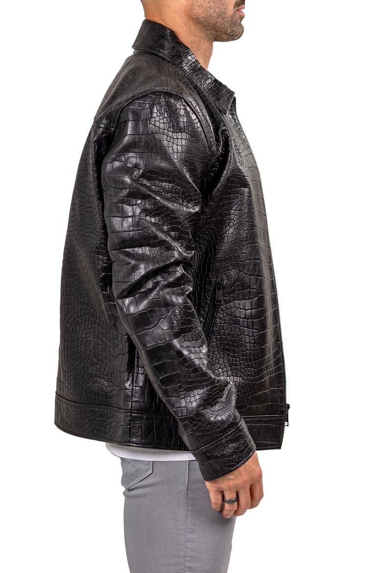 Marthyr Croc Embossed Leather Jacket, Alternate, color, BLACK