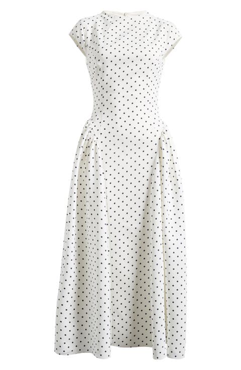 Dot Gathered Midi Dress
