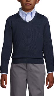 Lands' End School Uniform Boys Cotton Modal Fine Gauge V-neck Sweater
