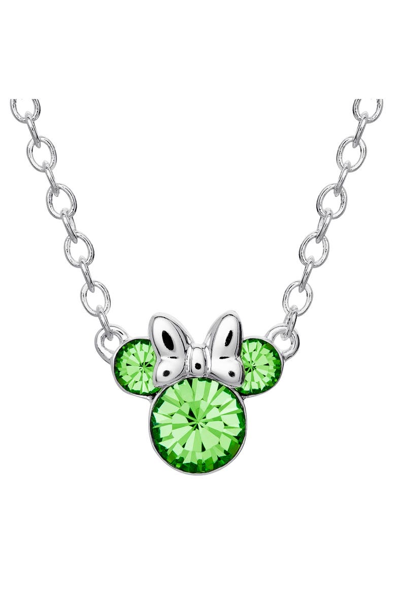 Minnie Mouse Birthstone Silver Plated Necklace, Main, color, Light Green