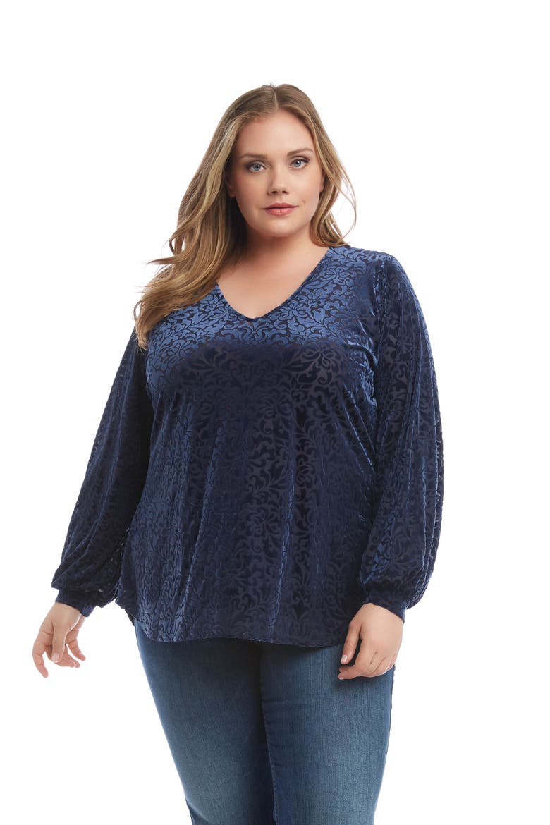 V-Neck Velvet Burnout Top, Alternate, color, BLUE