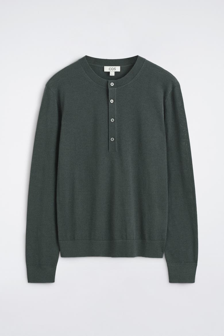 Slim Merino Wool Henley Top, Alternate, color, DARK GRAY