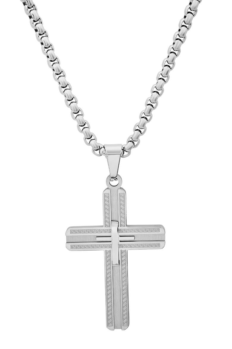 Men's Stainless Steel Cross Pendant Necklace, Alternate, color, SILVER
