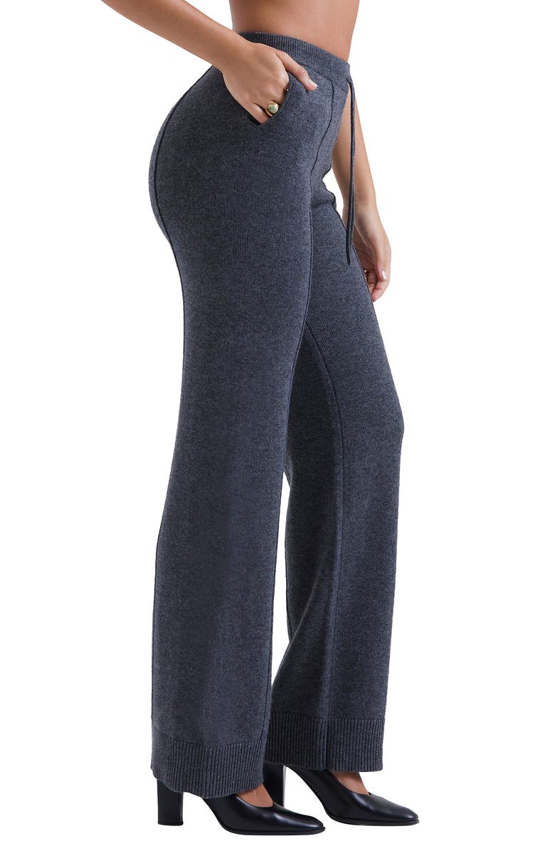 HOUSE OF CB Yalina Tie Waist Knit Track Pants, Alternate, color, Grey Melange