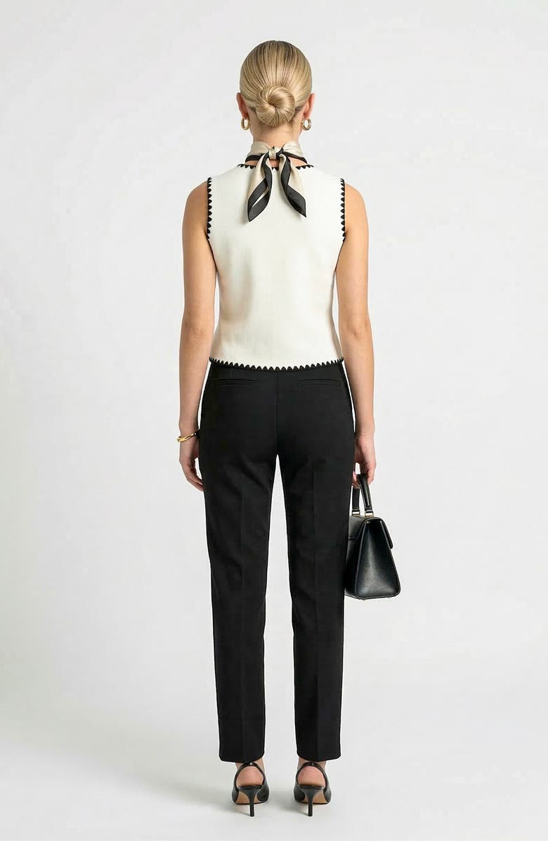 Knit & Lounge Sleeveless Sweater Vest with Button Front and Contrast Trim, Alternate, color, Black, White, Beige