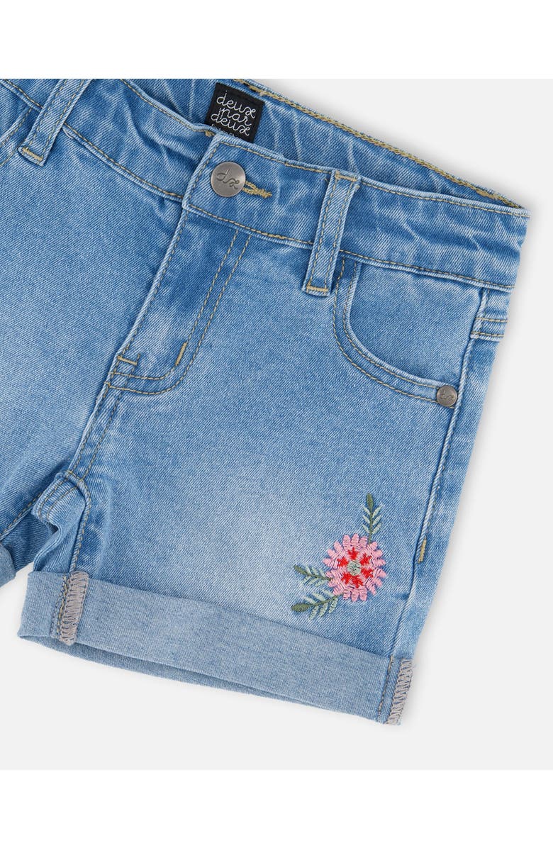Deux par Deux Embroidery Floral Denim Shorts, Alternate, color, Light Blue Denim