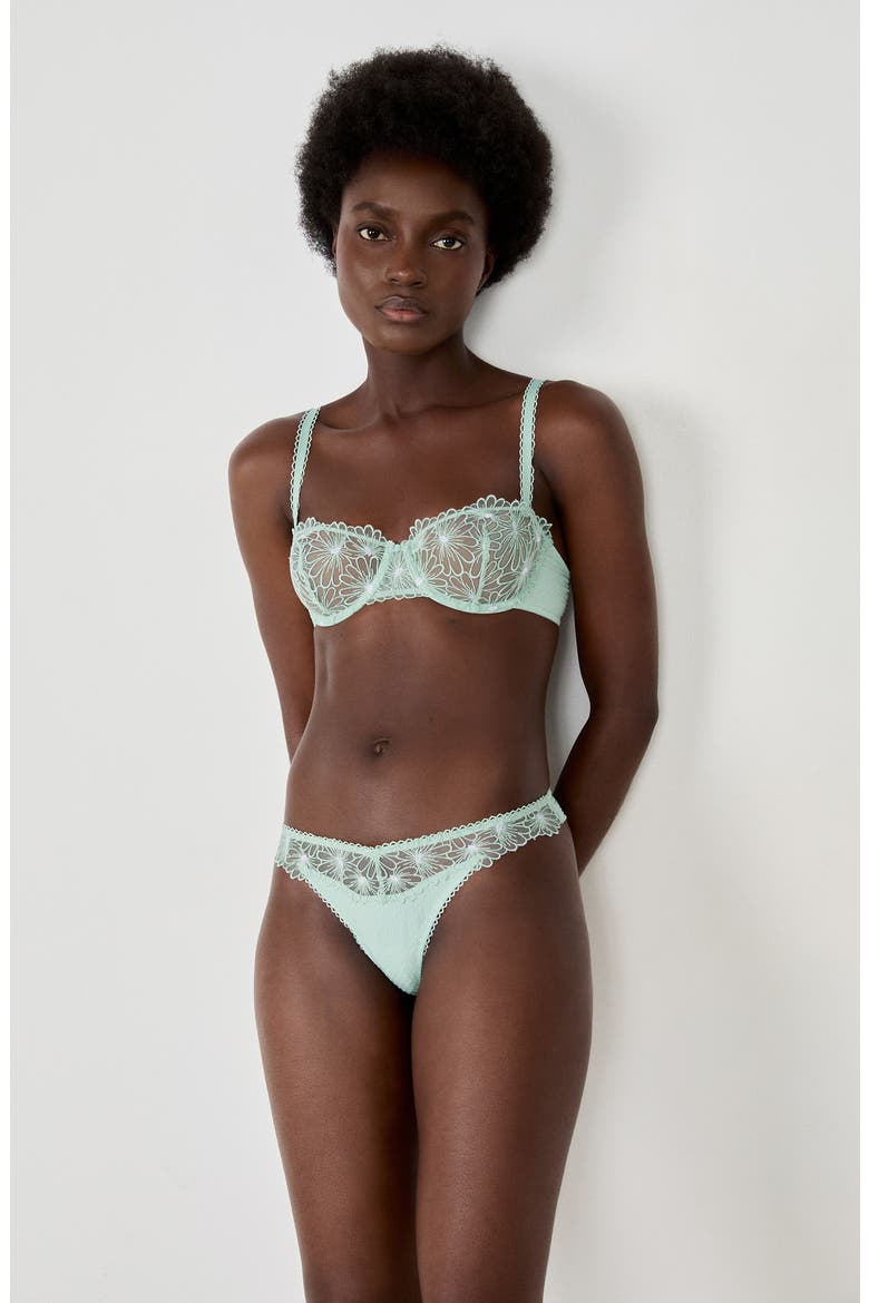 Daisy Embroidered Tanga Thong, Alternate, color, CELADON