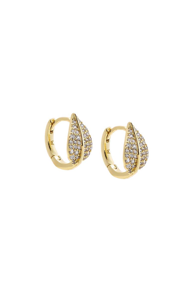 CZ Pave Leaf Huggie Earring, Main, color, Gold