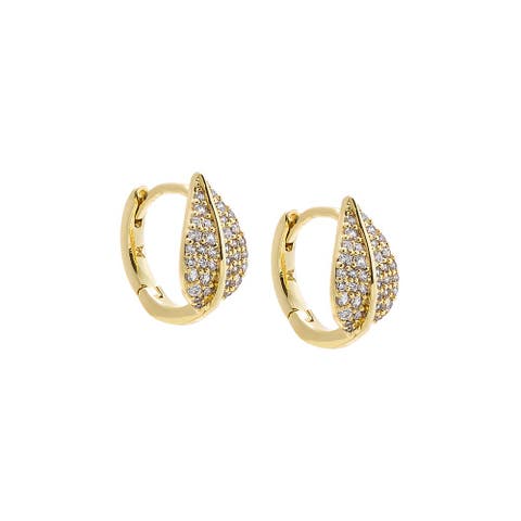 CZ Pave Leaf Huggie Earring