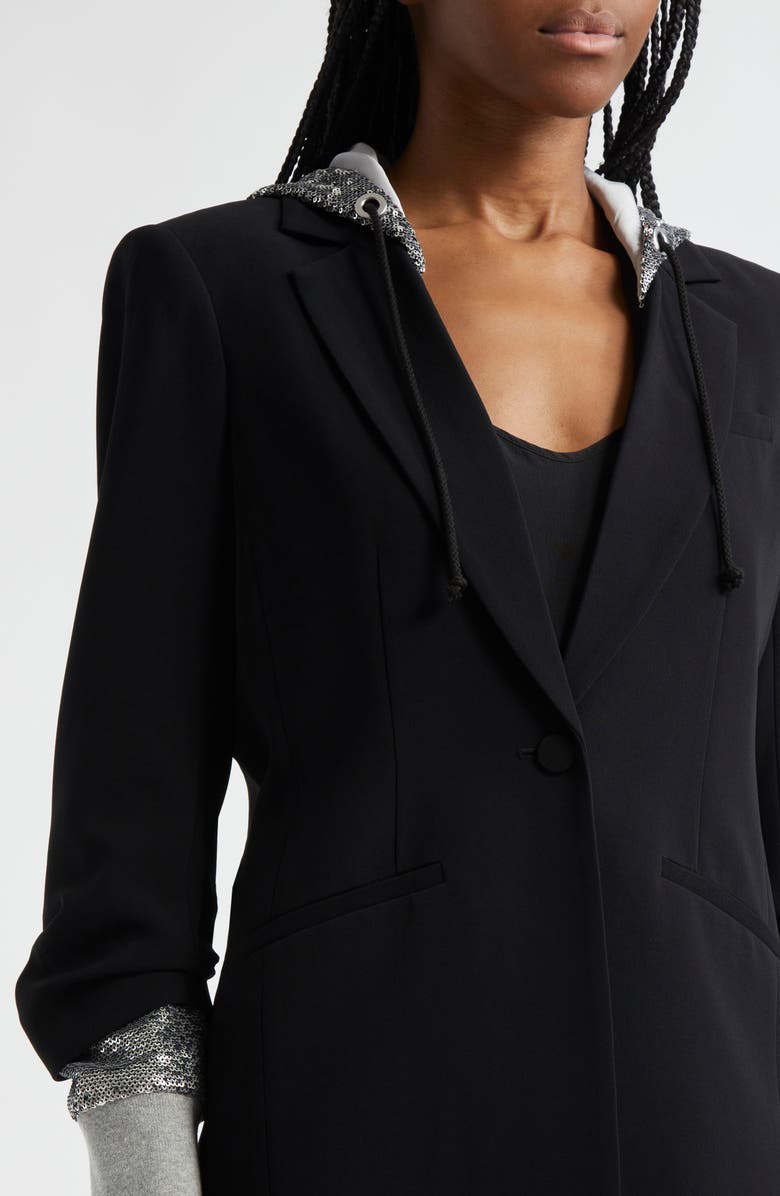 Cinq à Sept Khloe Sequin Hooded Blazer, Alternate, color, Black/ Silver