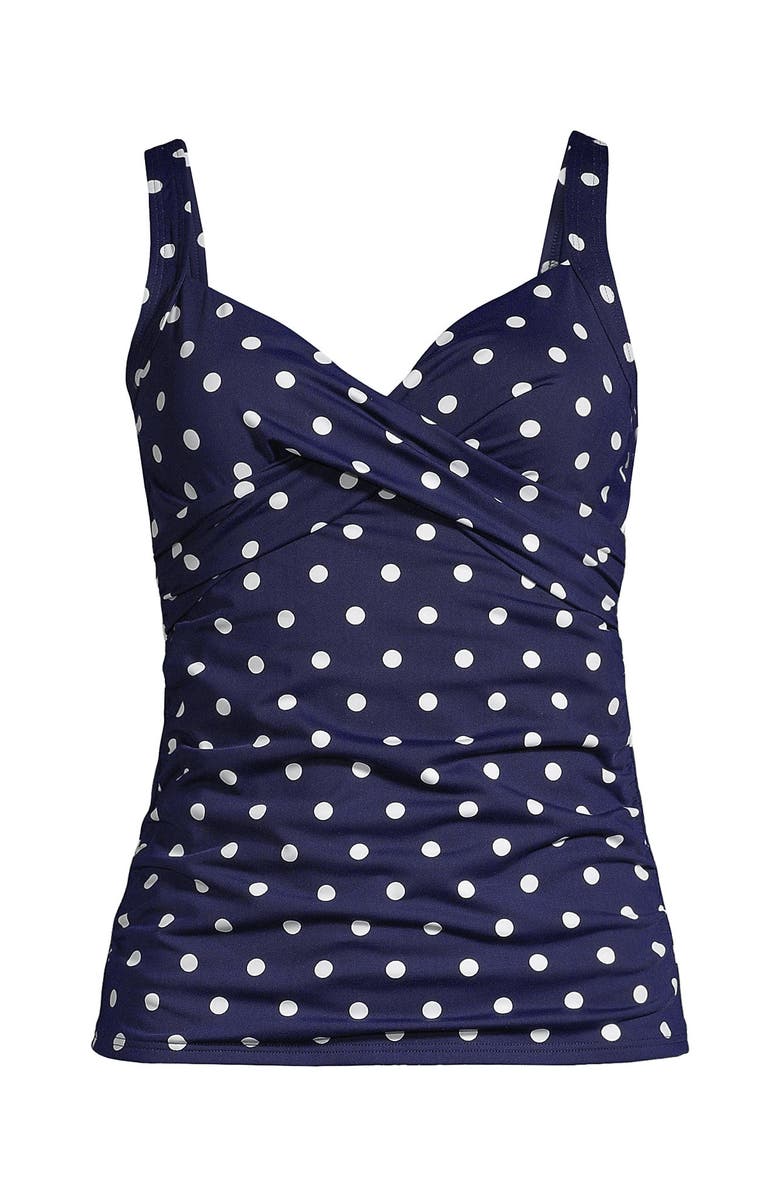 Lands' End Wrap Underwire Tankini Top Swimsuit, Alternate, color, Deep Sea Polka Dot