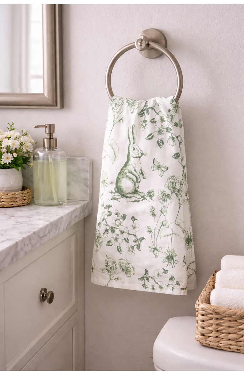 C&F Home Spring Greens Easter Bunny Toile 100% Cotton Flour Sack Dishtowel, Alternate, color, Green