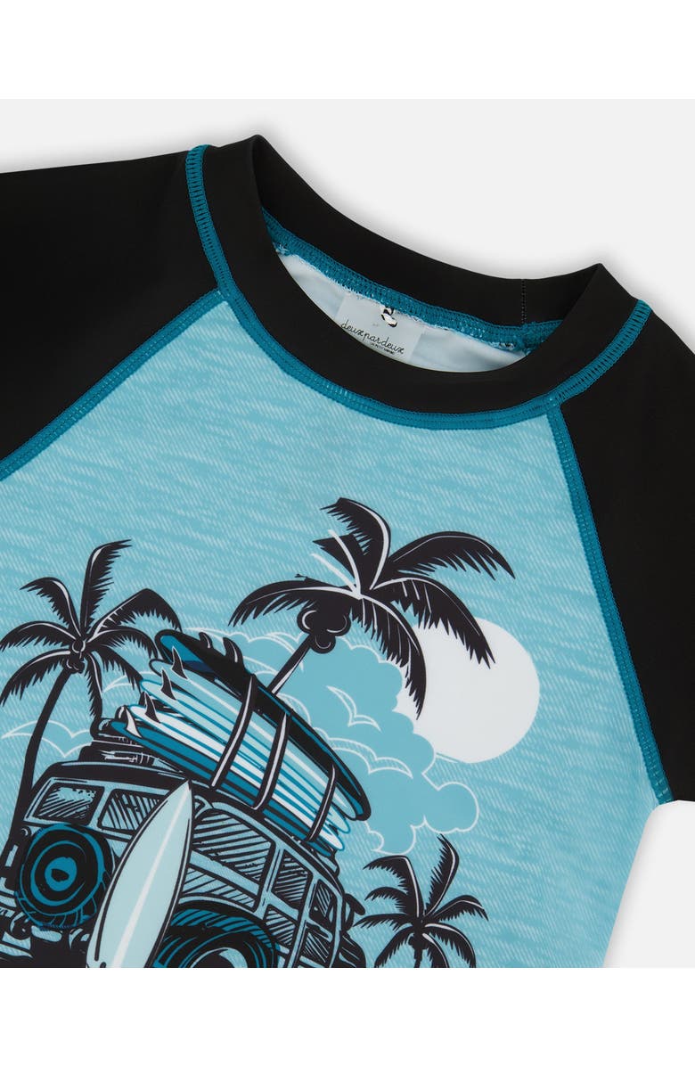 Deux par Deux Little Boy's Short Sleeve Rashguard Light Blue And Black, Alternate, color, Light Blue And Black