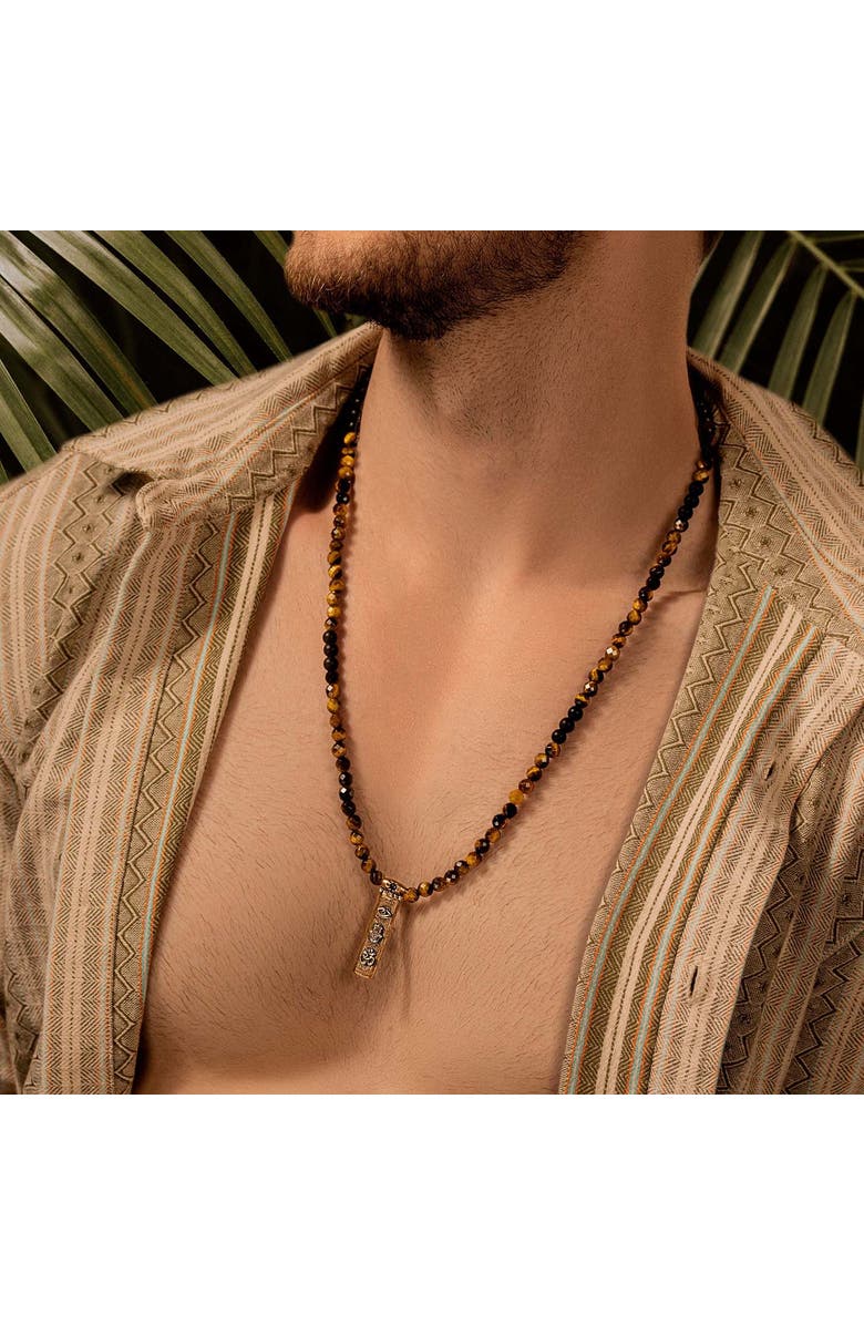 Karma and Luck Men's Tiger's Eye Onyx Symbol Necklace Fearless Spirit, Alternate, color, Brown