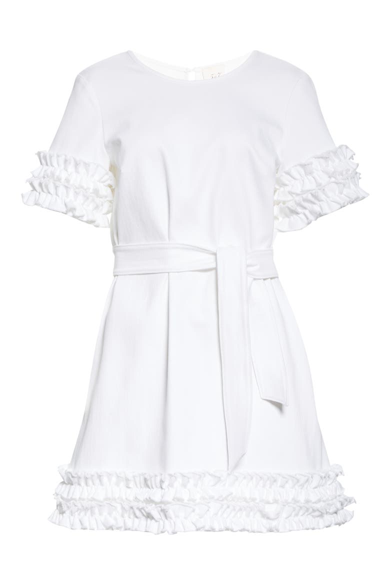 Easton Tie Waist Denim Shift Dress, Alternate, color, WHITE