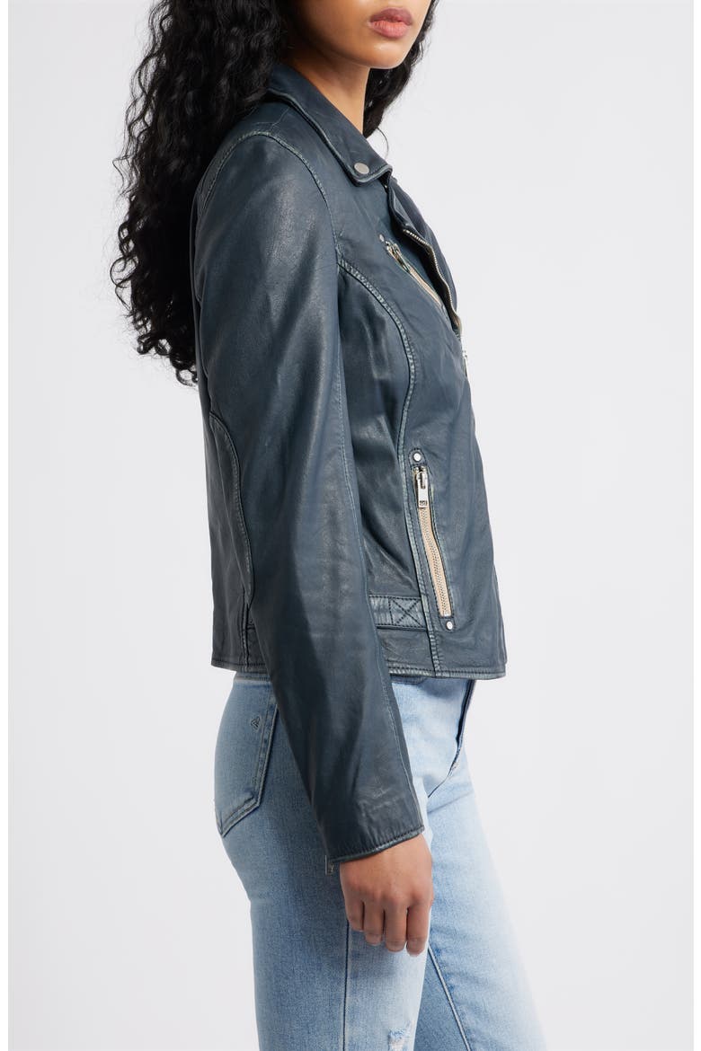 Sofia Lambskin Moto Jacket, Alternate, color, DENIM