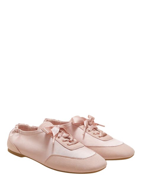Square-Toe Lace-Up Satin Sneakerina (Cristina)