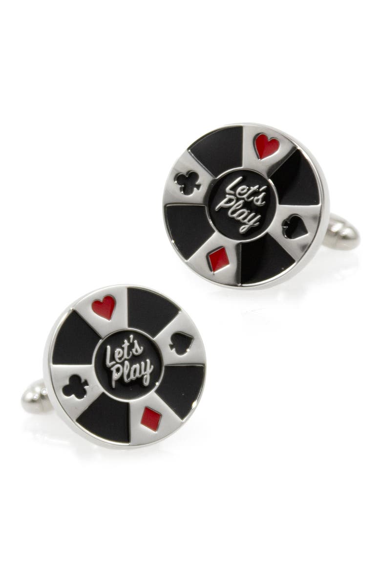 Poker Chip Cuff Links, Main, color, BLACK